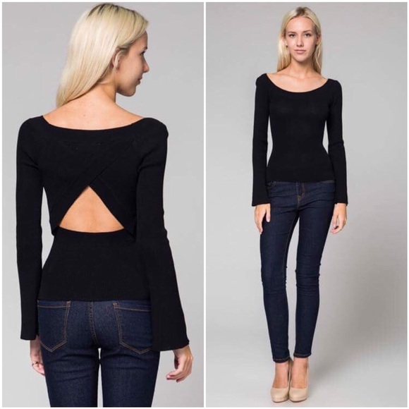 🆕Aimee Black Knit Cut Out Back Top - Picture 2 of 4